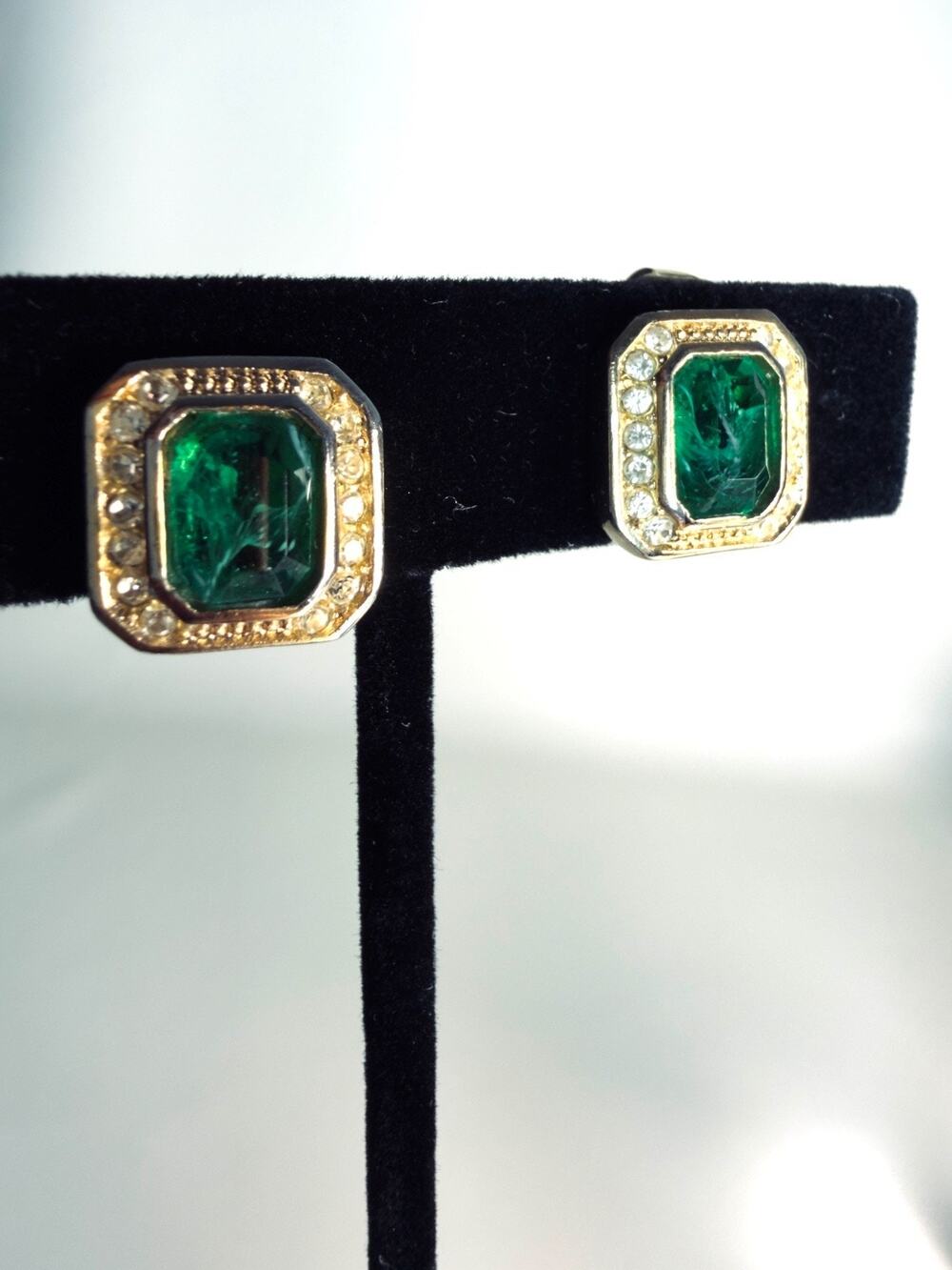 Authentic Vintage Christian Dior Faux Emerald Octagon Clip Earrings